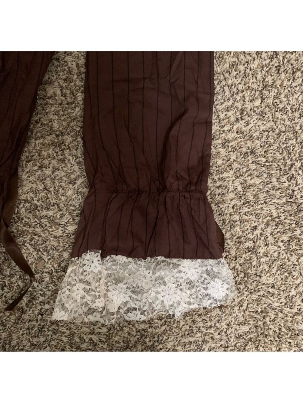 Brown Pin Stripe Lace Trim Corset Ribbon Steampunk Pants - Picture 13 of 16